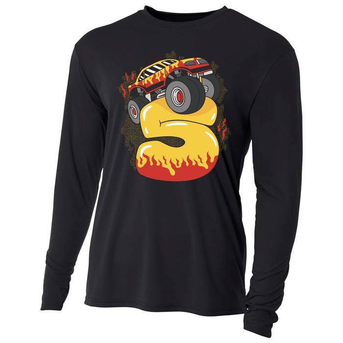 5th Birthday Monster Truck Cooling Performance Long Sleeve Crew