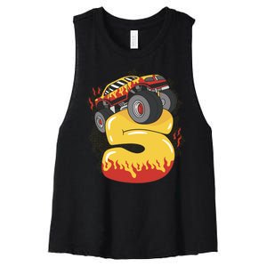 5th Birthday Monster Truck Women's Racerback Cropped Tank