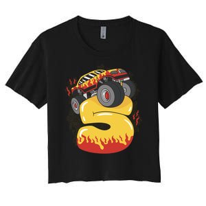 5th Birthday Monster Truck Women's Crop Top Tee