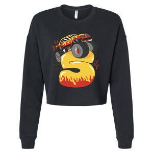 5th Birthday Monster Truck Cropped Pullover Crew