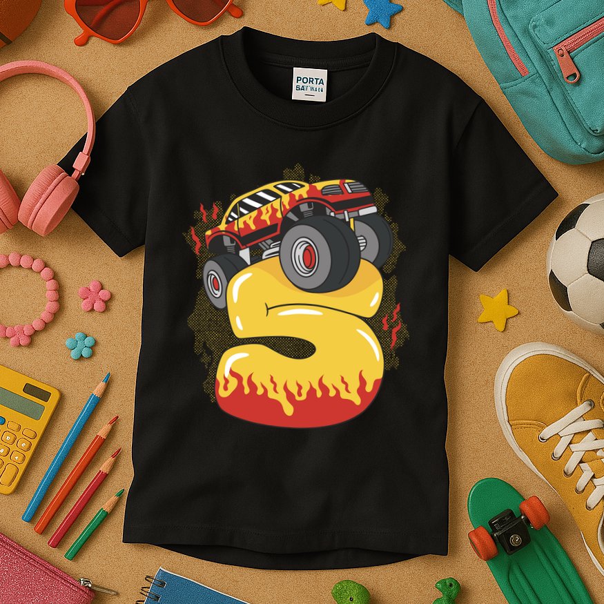 5th Birthday Monster Truck Kids T-Shirt