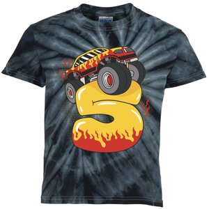 5th Birthday Monster Truck Kids Tie-Dye T-Shirt