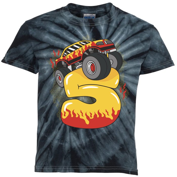 5th Birthday Monster Truck Kids Tie-Dye T-Shirt