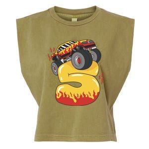 5th Birthday Monster Truck Garment-Dyed Women's Muscle Tee