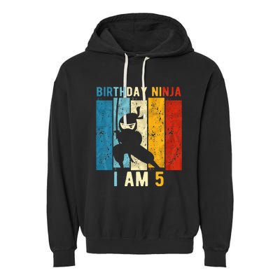 5th Birthday Ninja 5 Year Old Birthday Garment-Dyed Fleece Hoodie