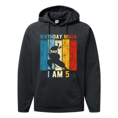 5th Birthday Ninja 5 Year Old Birthday Performance Fleece Hoodie