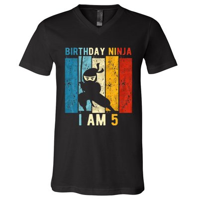 5th Birthday Ninja 5 Year Old Birthday V-Neck T-Shirt