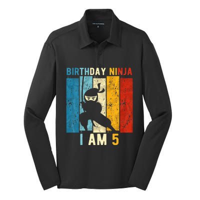 5th Birthday Ninja 5 Year Old Birthday Silk Touch Performance Long Sleeve Polo