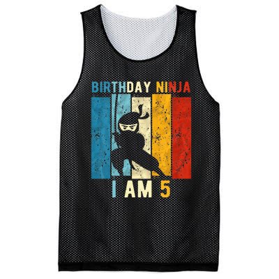 5th Birthday Ninja 5 Year Old Birthday Mesh Reversible Basketball Jersey Tank