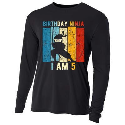 5th Birthday Ninja 5 Year Old Birthday Cooling Performance Long Sleeve Crew