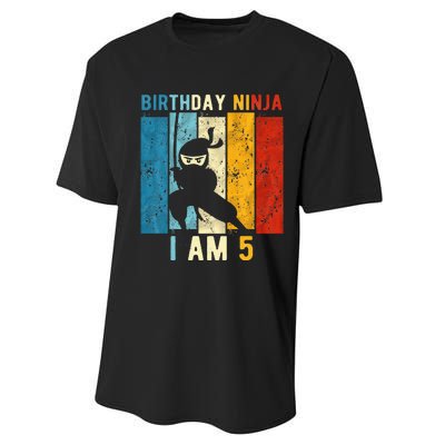 5th Birthday Ninja 5 Year Old Birthday Performance Sprint T-Shirt