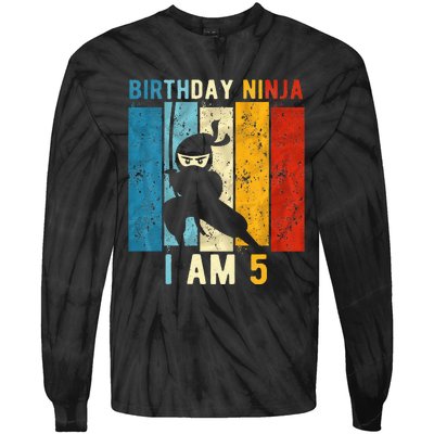 5th Birthday Ninja 5 Year Old Birthday Tie-Dye Long Sleeve Shirt