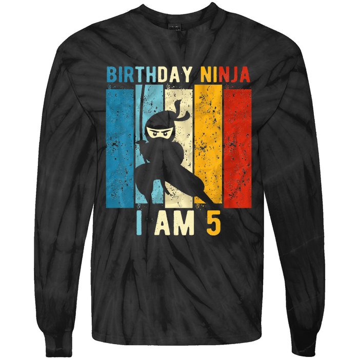 5th Birthday Ninja 5 Year Old Birthday Tie-Dye Long Sleeve Shirt