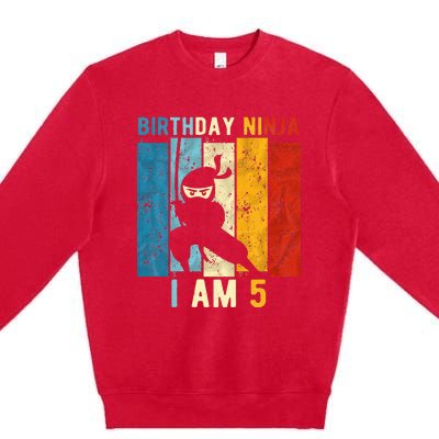 5th Birthday Ninja 5 Year Old Birthday Premium Crewneck Sweatshirt