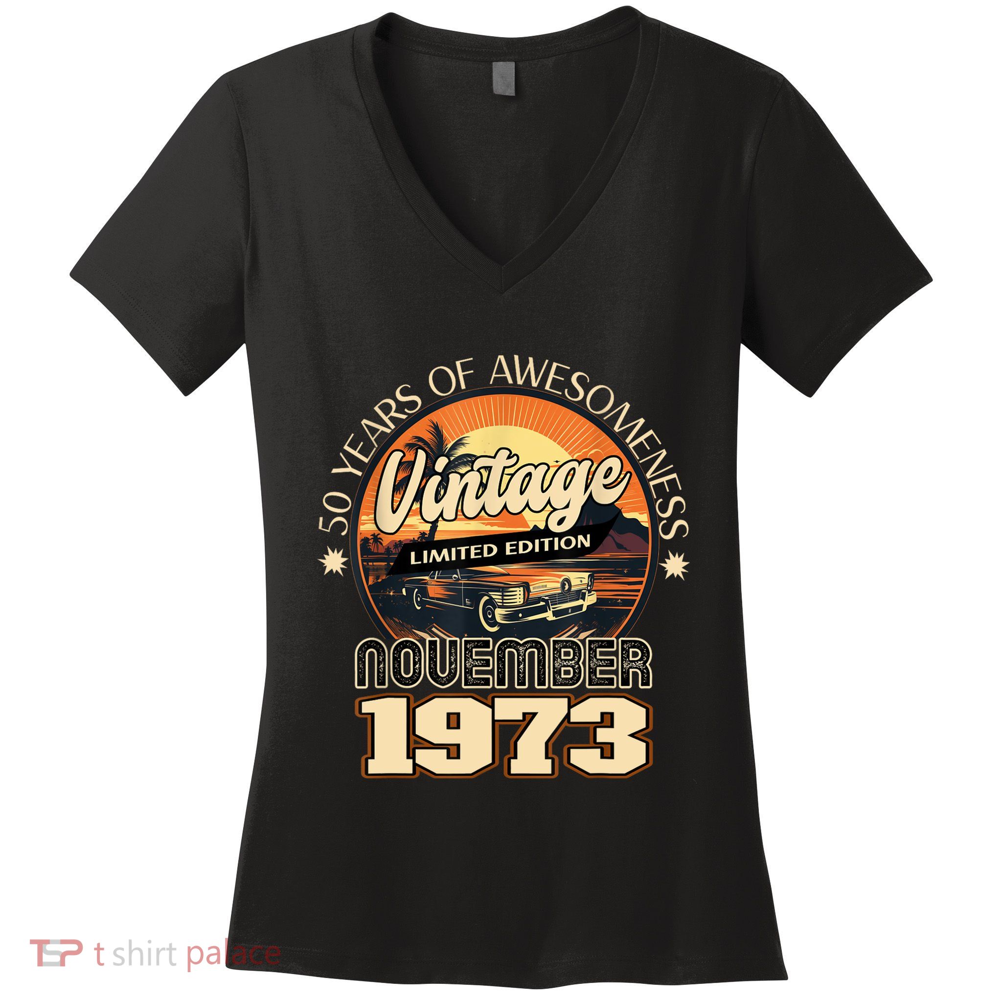 50th Birthday November 1973 Vintage 50 Years Old Gag Women's V-Neck T-Shirt