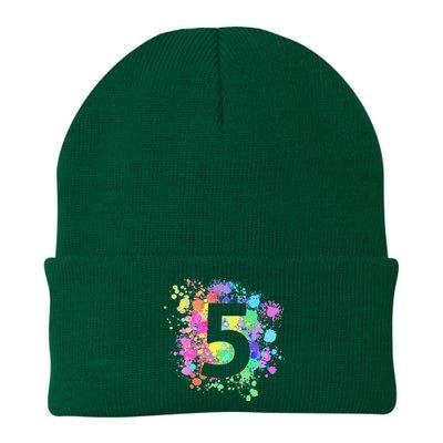 5th Birthday Paint Splashes Splatter Colorful Art Knit Cap Winter Beanie