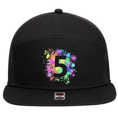 5th Birthday Paint Splashes Splatter Colorful Art 7 Panel Mesh Trucker Snapback Hat