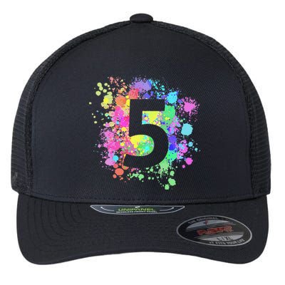 5th Birthday Paint Splashes Splatter Colorful Art Flexfit Unipanel Trucker Cap