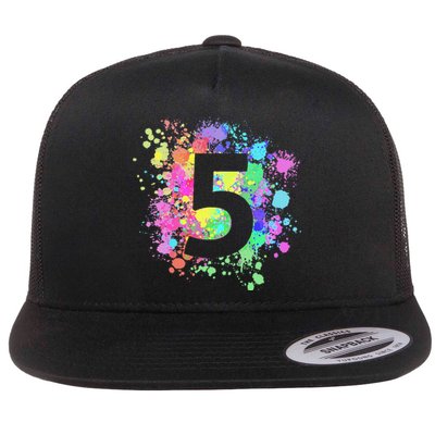 5th Birthday Paint Splashes Splatter Colorful Art Flat Bill Trucker Hat