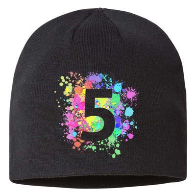 5th Birthday Paint Splashes Splatter Colorful Art Sustainable Beanie