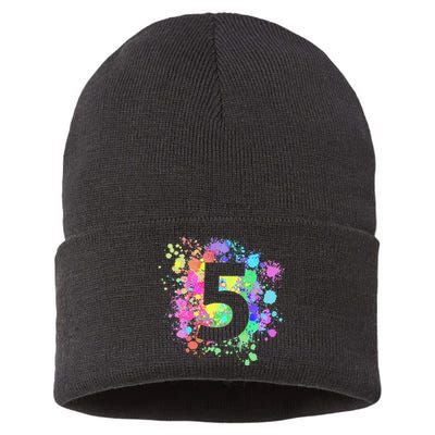 5th Birthday Paint Splashes Splatter Colorful Art Sustainable Knit Beanie