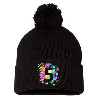 5th Birthday Paint Splashes Splatter Colorful Art Pom Pom 12in Knit Beanie