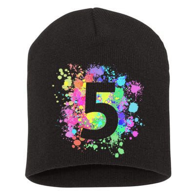 5th Birthday Paint Splashes Splatter Colorful Art Short Acrylic Beanie