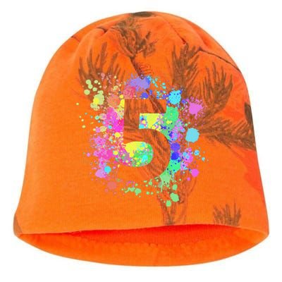 5th Birthday Paint Splashes Splatter Colorful Art Kati - Camo Knit Beanie