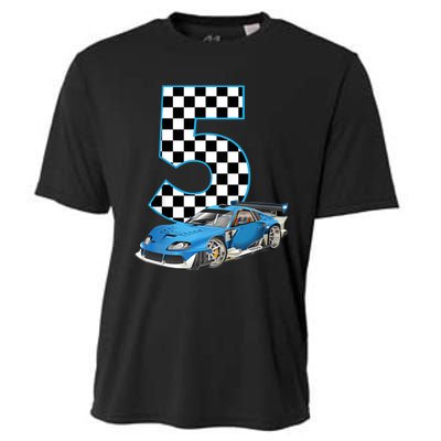 5th Birthday Racing Car 5 Year Old Gift Cooling Performance Crew T-Shirt