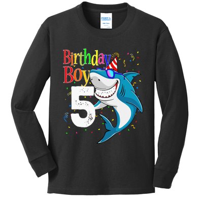 5th Birthday Shark JawSome Five Kids Long Sleeve Shirt