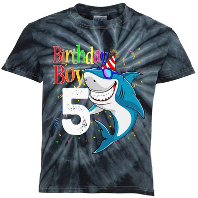 5th Birthday Shark JawSome Five Kids Tie-Dye T-Shirt