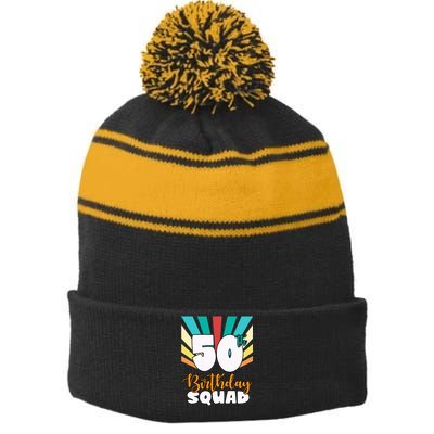 50th Birthday Squad 50 Years Old Stripe Pom Pom Beanie