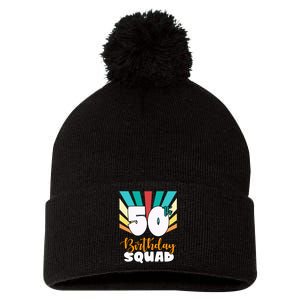 50th Birthday Squad 50 Years Old Pom Pom 12in Knit Beanie