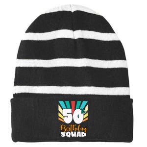 50th Birthday Squad 50 Years Old Striped Beanie with Solid Band