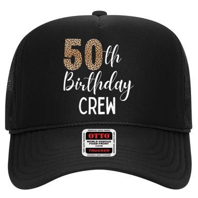 50th Birthday Squad Party Crew with Leopard Print High Crown Mesh Back Trucker Hat