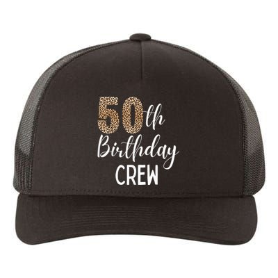 50th Birthday Squad Party Crew with Leopard Print Yupoong Adult 5-Panel Trucker Hat