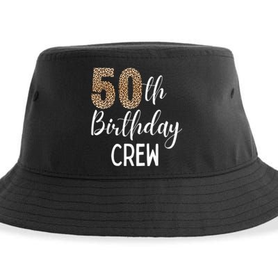 50th Birthday Squad Party Crew with Leopard Print Sustainable Bucket Hat