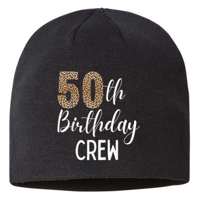 50th Birthday Squad Party Crew with Leopard Print Sustainable Beanie