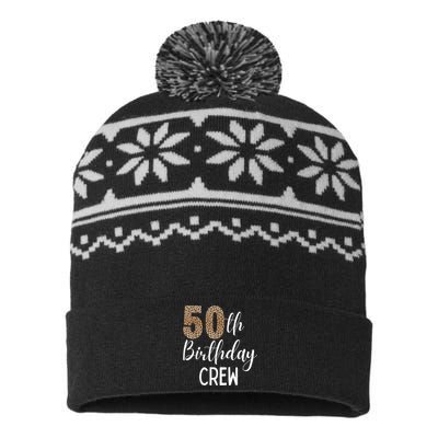 50th Birthday Squad Party Crew with Leopard Print USA-Made Snowflake Beanie