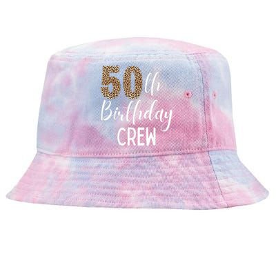 50th Birthday Squad Party Crew with Leopard Print Tie-Dyed Bucket Hat