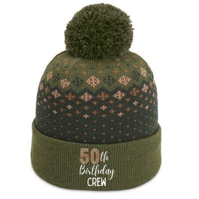 50th Birthday Squad Party Crew with Leopard Print The Baniff Cuffed Pom Beanie