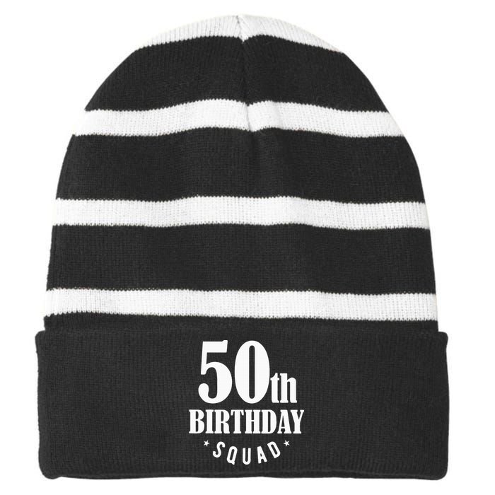 50th Birthday Squad Striped Beanie with Solid Band