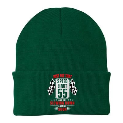 55th Birthday Speed Limit Sign 55 Years Old Funny Racing Knit Cap Winter Beanie