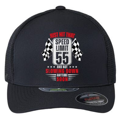 55th Birthday Speed Limit Sign 55 Years Old Funny Racing Flexfit Unipanel Trucker Cap