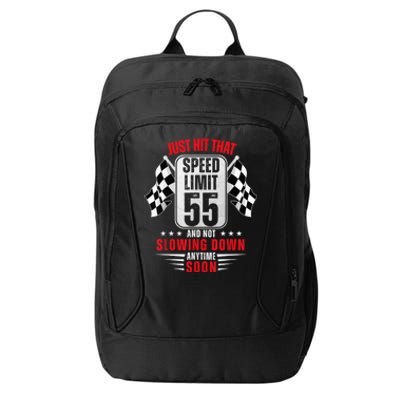 55th Birthday Speed Limit Sign 55 Years Old Funny Racing City Backpack