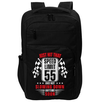 55th Birthday Speed Limit Sign 55 Years Old Funny Racing Impact Tech Backpack