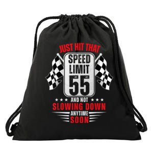 55th Birthday Speed Limit Sign 55 Years Old Funny Racing Drawstring Bag