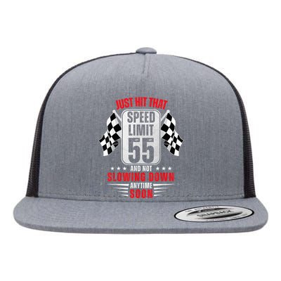 55th Birthday Speed Limit Sign 55 Years Old Funny Racing Flat Bill Trucker Hat