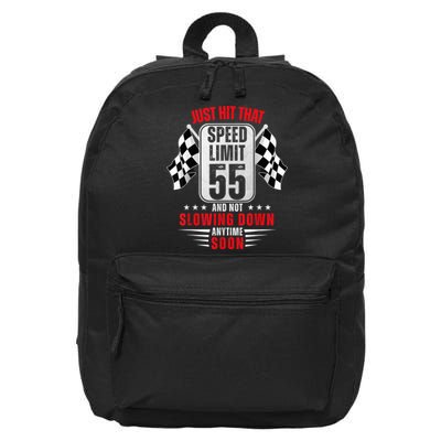 55th Birthday Speed Limit Sign 55 Years Old Funny Racing 16 in Basic Backpack