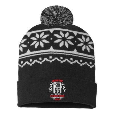 55th Birthday Speed Limit Sign 55 Years Old Funny Racing USA-Made Snowflake Beanie